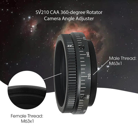 Camera Angle Adjuster For SV550 80mm F6 Scope, 360 Degree Rotator With M63 Thread, showcasing M63x1 threads and markings