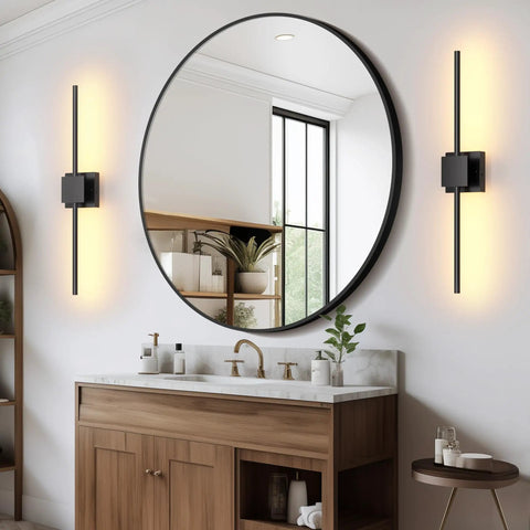 Set Of 2 Dope Battery Operated Wall Sconces With Rotatable Picture Lights, 8000mAh Rechargeable LED, in modern bathroom