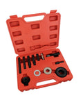 Heavy Duty Automotive Pulley Puller And Installer Kit Made From Durable Carbon Steel, tool set in red case for engine repairs.