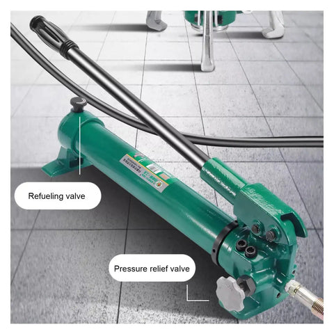 Heavy Duty Hydraulic Bearing Puller With Manual Hand Pump Gear Extractor featuring refueling and pressure relief valves.