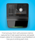 Premium Golf Launch Monitor And Simulator Bundle With A 10 Inch Color Touchscreen displaying golf ball metrics
