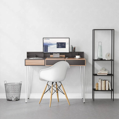 Desk with Heavy Duty 30 Inch Hairpin Table Leg Set In White, One Half Inch Steel Rods, 800 Lb Capacity