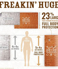 Infographic comparing Freakin Huge 4 Pack XL Emergency Blankets and other brands, showing 23% larger size for full body protection.