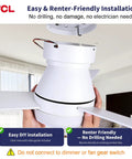42 Inch Low Profile Ceiling Fan With Crisp White Finish Smart Remote Control Runs Smooth As Butter On Whisper Quiet Brushless Dc Motor Totally Chill For Bedroom Using Natural Breeze Mode And Customizable Soft Lighting - easy DIY installation process shown.