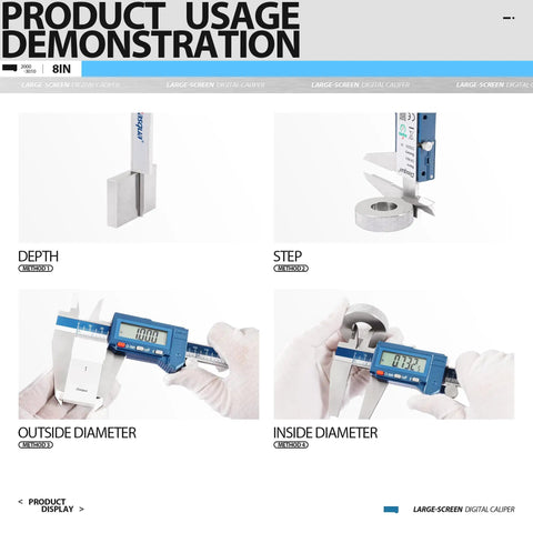 8 Inch Digital Caliper IP54 Stainless Steel Water Resistant With Large LCD Display usage in measuring depth, step, diameter