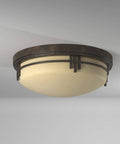Mission Ridge Two-Light Flush Mount Ceiling Light With Round Glass Shade, 13-Inch Fixture, Warm Mahogany Finish
