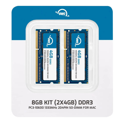 Two 4GB DDR3 1333MHz PC3 10600 CL9 SODIMM RAM Upgrade Kit 8GB Total For iMac Mac mini MacBook Pro And PC Laptops in packaging