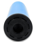 One Step Carbon Filtration System For Steamers And Ice Machines Keeps Your Gear Running Smooth With 2.5 GPM Flow Premium Granular Activated Carbon Cartridge Removes Rust And Lead Low Maintenance Filtration close-up of blue cartridge from top angle