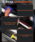 3-step installation guide for RAM 1500 Door Sill Guards Set With Carbon Fiber Leather Protectors Red For Dodge RAM 1500 Waterproof Scratch Resistant Interior Car Decor Upgrade Slick Sill Protection Easy Peel And Stick Install Pack Of Four.