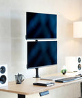 Beefy Dual Monitor Desk Mount With Height Adjustment And Vesa Plates For Two Ultrawide Lcd Screens Up To Thirty Four Inches Vertically Stacked Array, dual monitor setup on desk.