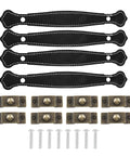 4 Pack Black PU Leather Drawer Pulls 7.6 Inch Vintage Leather Cabinet Handles With Mounting Screws For Cabinets, Dressers, And Suitcases