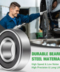8 Pack Heavy Duty 1/2 Inch Id By 1 1/8 Inch Od Carbon Steel Ball Bearings shown with technician during vehicle maintenance.