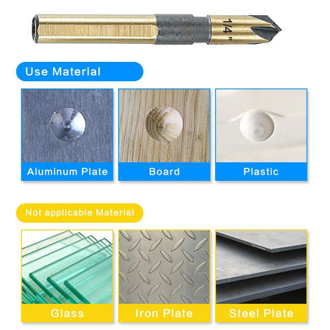 Pro Grade Countersink Drill Bit Set in High Speed Steel for wood, plastic, and metal, 82 degree 5 flute 6mm round shank