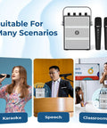 Karaoke, speech, and classroom use of 100W All In One Voice Amplifier With Two Wireless Microphones And Big Pro Sound Portable Bluetooth PA System
