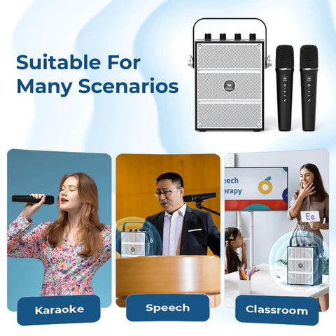 Karaoke, speech, and classroom use of 100W All In One Voice Amplifier With Two Wireless Microphones And Big Pro Sound Portable Bluetooth PA System