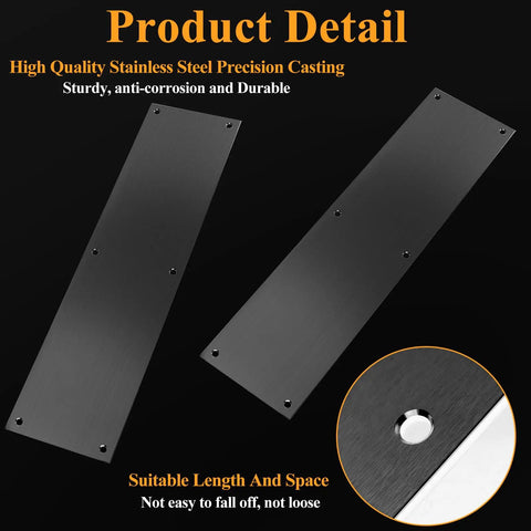 Tough As Nails 2 Pack Stainless Steel Door Push Plates 11.5 By 3 Inch Slick Black Kick Shield showing mounting holes.