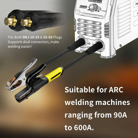 Heavy Duty 600A Electrode Holder Kit With Cable And Ground Clamp For Arc Welding Stinger With Dinse 10-25 And 35-50 Plugs Built For Home Garage Auto Shop Workhorse Weld Accessory