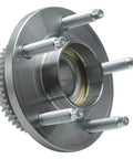 Two Piece Front Wheel Bearing Hub Assembly Replacement Fits 2005 Through 2014 Ford Mustang 5 Lug Setup showing precision ball bearings and tone ring.