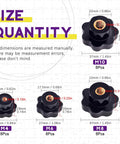 32Pcs Seven Star Through Hole Knob Set With M4 M6 M8 M10 Female Thread Clamping Knobs Grip Assortment Kit Black Plastic Screw On Hand Knobs For Mechanical Equipment.
