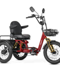 Foldable Full Suspension Electric Tricycle For Adults With A Beefy 1200W Motor 48V 20Ah Battery 20x3 Fat Tires 20 MPH Top Speed 100 Mile Range Reverse Parking Differential Red With Premium Seat, side view