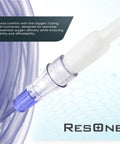 ResOne oxygen tubing swivel connector, blue-tipped plastic hub, close-up view