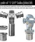 Heavy Duty One And A Quarter Chromoly Heim Joint Rod End Kit With Spacers, 12 TPI Threads, Two Pairs, Left And Right Hand Joints, High Misalignment Spacers From One Inch To Three Quarters Inch, Fits One Point Seven Five Inch OD Tubing With 0.120 Inch Wall, chromoly rod ends with spacers