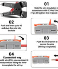 Instructions for No Hassle Quick Snap Wire Connectors 30 Piece Set 24 To 12 AWG Push In Terminals wiring steps.