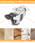 Low Profile Caster Wheels Set Of Four Heavy Duty Swivel Casters With Two Locking Brakes And Quiet Rubber Treads close-up on swivel caster