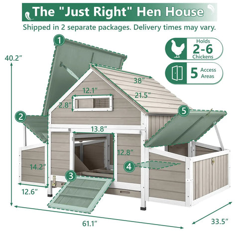 Spacious Wooden Chicken Coop For Four To Six Chickens With Six Nesting Boxes And Pull Out Tray Weatherproof Open Roof