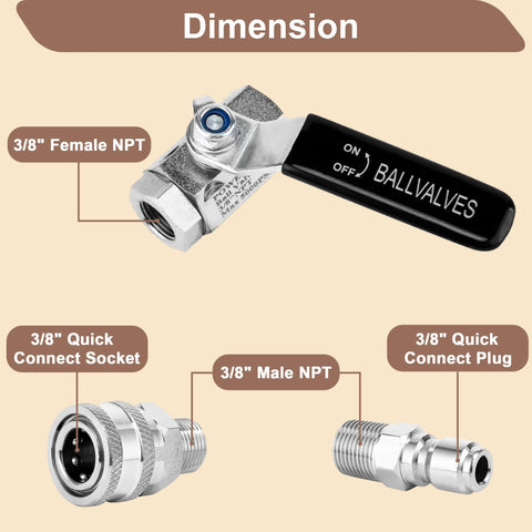 Power Town ball valve for pressure washer; 3/8 in quick-connect, stainless steel body.