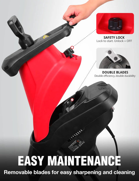 Electric Wood Chipper Shredder For Yard Cleanup That Really Chews Through Branches 21 To 1 Reduction, open maintenance view