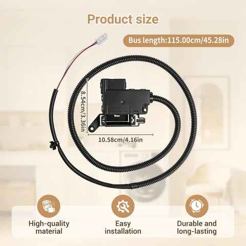 Washer Lid Lock Switch Assembly With Bezel Direct Replacement For WTW5010LW1 WTW5057LW0 MVW5430MW0 CAW45125LW1 Fits Whirlpool Maytag Crosley Models No Drain Spin Fix Replaces AP7002928 3 Wire Molex Plug Compatible, with dimensions and installation features displayed.