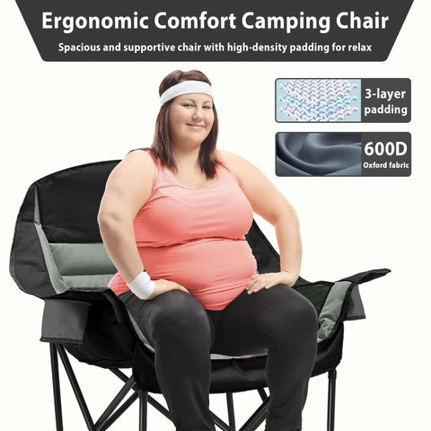Beefy Heavy Duty Oversized Camping Chair with side pocket and cup holder for adults up to 400 lbs, ideal for camping and sports.