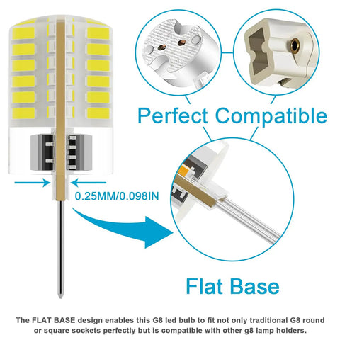 Flat base design of G8 LED Bulb Dimmable T4 Bi Pin JCD Type Base 6000K Daylight White 3W Halogen Replacement in detail