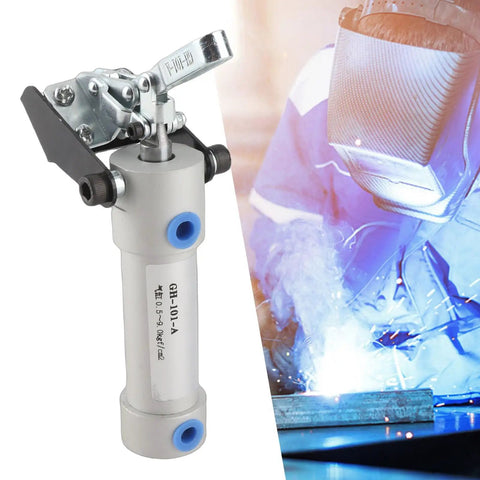 Heavy Duty Iron Air Clamp With G1/8 Interface, Pneumatic Hold Down Cylinder For Industrial Equipment Installation, Mechanical Operations, And Welding Fixtures on welding table