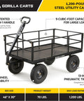 Heavy Duty Steel Utility Cart With 9 Cu Ft Bed And 1200 Lb Capacity Towable Outdoor Hauling Wagon With Removable Side Panels