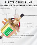 Universal 12V Inline Electric Fuel Pump Low Pressure 2.5 To 4 PSI For Gasoline Or Diesel Engines With Metal Construction