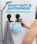 Man using 2 Pack Suction Cup Shower Razor And Bathroom Accessory Holder For Towel Loofah And Shaver Easy No Drill Mount Reusable Strong Wall Hooks in shower
