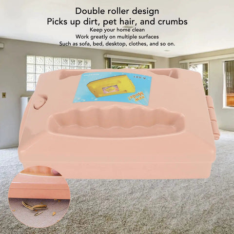 Dual Roller Carpet Sofa Sweeper With Double Action Floor Dust Collector Snagging Pet Hair Crumbs Debris Compact Desktop Brush on carpet.