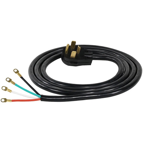 Heavy Duty 30 Amp Dryer Power Cord With Four Prong Plug, 10 Foot Copper Wire, Four Color Coded Eyelet Connectors, Durable Appliance Cable