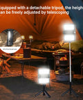 Portable Telescopic Camping Light With Adjustable Stand And Built In Power Supply for outdoor adventures shown in dark tent setting