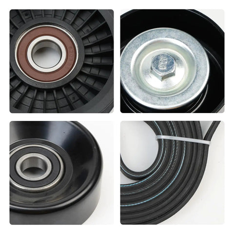 Serpentine Belt Drive Tensioner Pulley Component Kit For Ford F-150 F-250 F-350 Explorer Explorer Sport Trac Expedition Lincoln Navigator 2005-2014 4.6L 5.4L Engine Applications, Easy Install. Black idler pulleys and serpentine belt set
