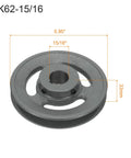 Heavy Duty V Belt Sheave Fifteen Sixteen Bore 5.95 Inch OD Single Groove Web Cast Iron Bored To Size For 3L Or B Belts Includes Keyway And Hollow Head Set Screws Durable Drive Wheel For Tough Machinery, cast iron sheave with 5.95in OD and 15/16in bore