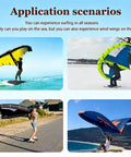 Images showcasing use of Inflatable Wingfoil Board With Lightweight Wind Wing Hydrofoil And Handheld Sail Observation Window for kitesurfing and wingsurfing.
