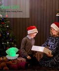Child and woman with Christmas gift beside Shell Pearl Beach Themed Night Light With 8 Color RGB Mood Lighting Clamshell Bedside LED Lamp