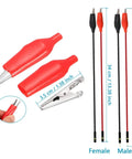Plug And Play Breadboard Kit with power supply alligator clip test leads, red and black, 34.5cm and 3.5cm lengths, male and female connectors.