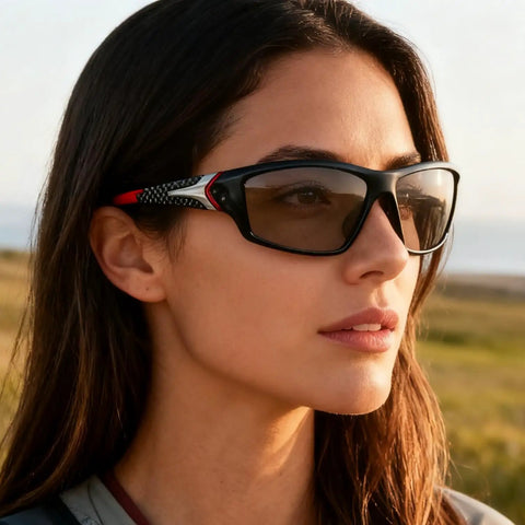Full Lens Readers Wrap Around Sport Magnifying Safety Glasses With Photochromic Lenses For Men Black Blue Frame 1.5 Diopter UV Adaptive Goggles
