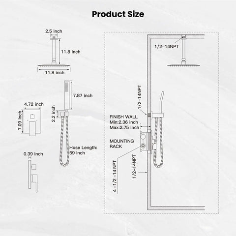 Top Shelf Matte Black Ceiling Mount Shower System With Rock Solid Brass Valve And Slick Handheld Sprayer Game Changing 12 Inch Ultra Thin Rain Head For Upscale Bathroom Makeovers