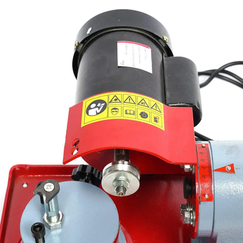 Close-up of the motor on the Heavy Duty Saw Blade Sharpener With Blazing Diamond Grinding Wheel handling various materials.