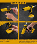 Cordless Hot Glue Gun For Arts And Crafts And DIY, Dewalt 20V Battery Compatible with hands using glue sticks and toggle switch.